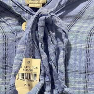 Aerie‎ Women Blue Black Plaid Hooded Button Up Long Sleeve Flannel S New